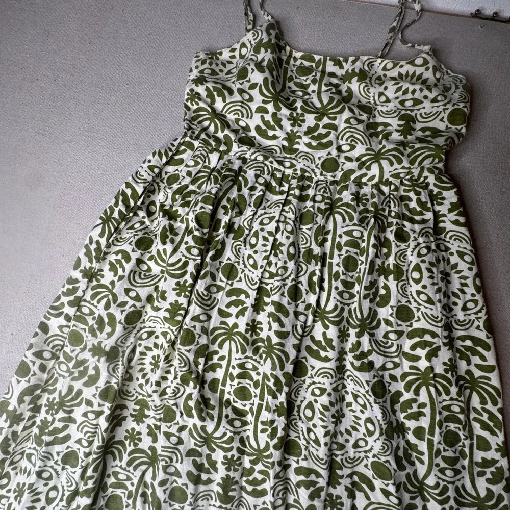 Japna Tropical Print Midi Dress Sundress LARGE Palm Tree Print Spagetti Straps